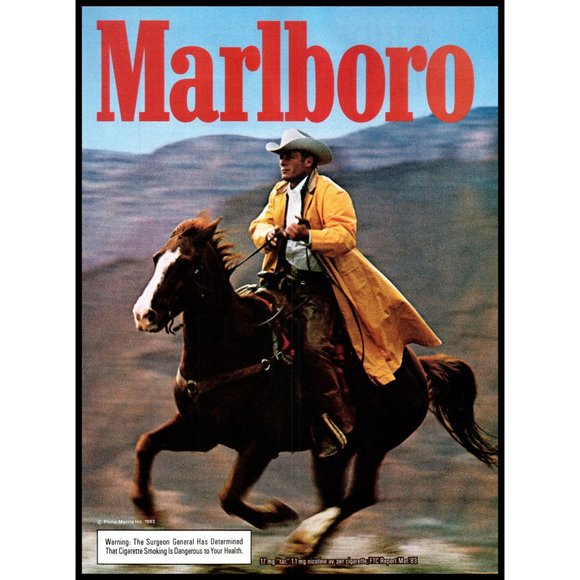 Marlboro | Art | 988 Marlboro Cigarettes Vintage Print Ad White Shirt Cowboy Hat Horse Stall Art